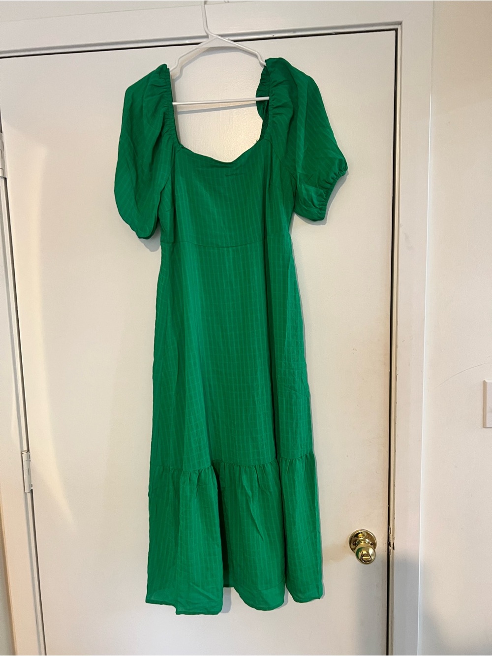 New Look Emerald Green Puff-Sleeve Midi Dress